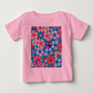 Falling Blue Cascading Floral Chirimen Baby T-shirt