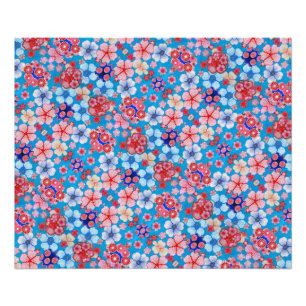 Falling Blue Cascading Floral Chirimen Fotodruck