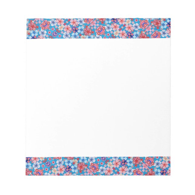 Falling Blue Cascading Floral Chirimen Notizblock (Vorderseite)