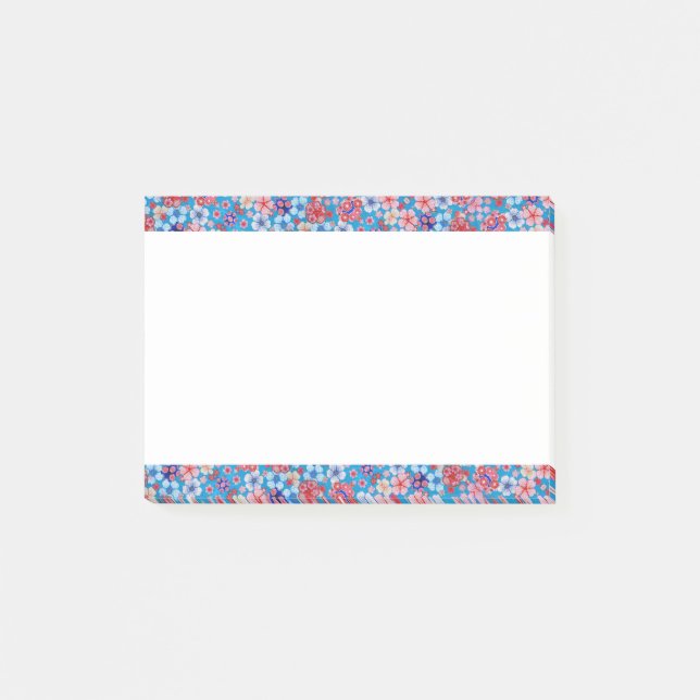 Falling Blue Cascading Floral Chirimen Post-it Klebezettel (Vorderseite)