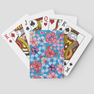 Falling Blue Cascading Floral Chirimen Spielkarten