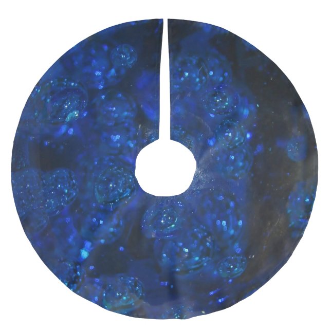 Falling Blue Glass Bubbles Polyester Weihnachtsbaumdecke (Vorderseite)
