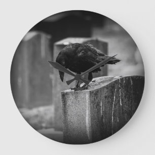 Falling Friedhof Crow Große Wanduhr