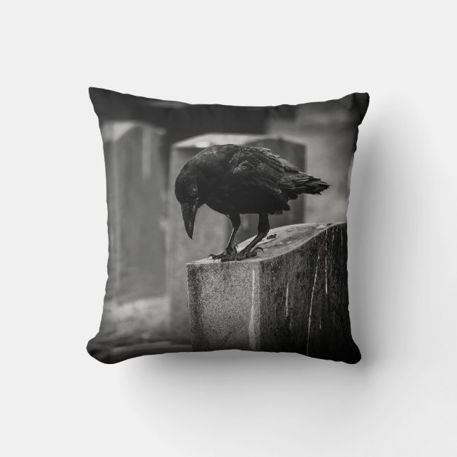 Falling Friedhof Crow Kissen (Vorderseite)