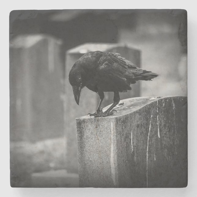 Falling Friedhof Crow Steinuntersetzer (Vorderseite)