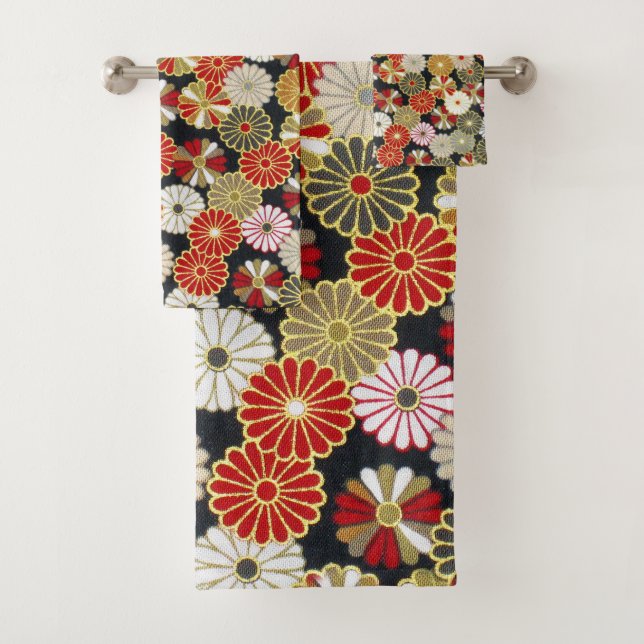 Falling Golden Chrysanthemums Badhandtuch Set (Insitu)