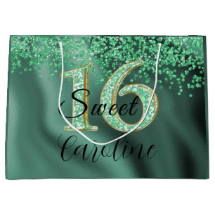 Falling Green Glitzer Sweet 16 Geburtstag Große Geschenktüte