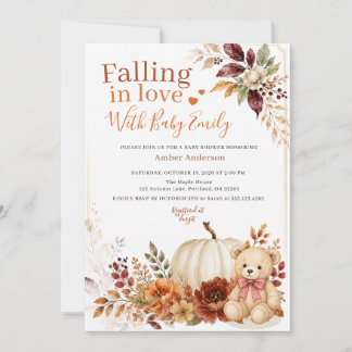 Falling In Love Bear Pumpkin Floral Baby Shower Einladung