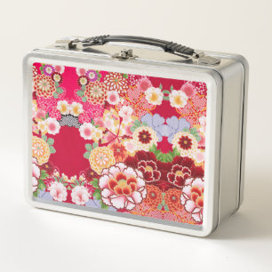 Falling Red Floral Burst Metall Lunch Box