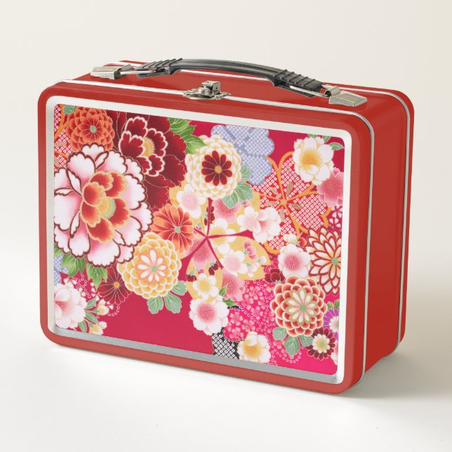 Falling Red Floral Burst Metall Lunch Box (Vorderseite)