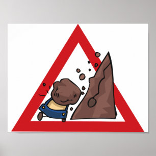 Falling Rocks Road Sign Poster
