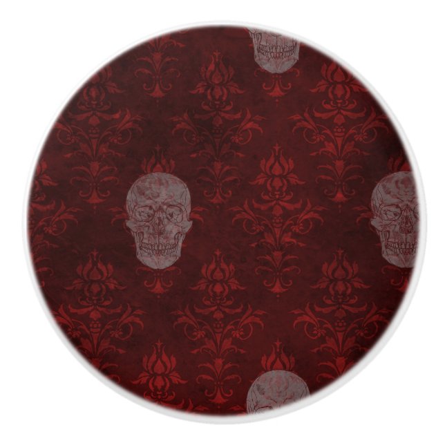Falling Viktorianisch Skulls Red Keramikknauf (Vorderseite)