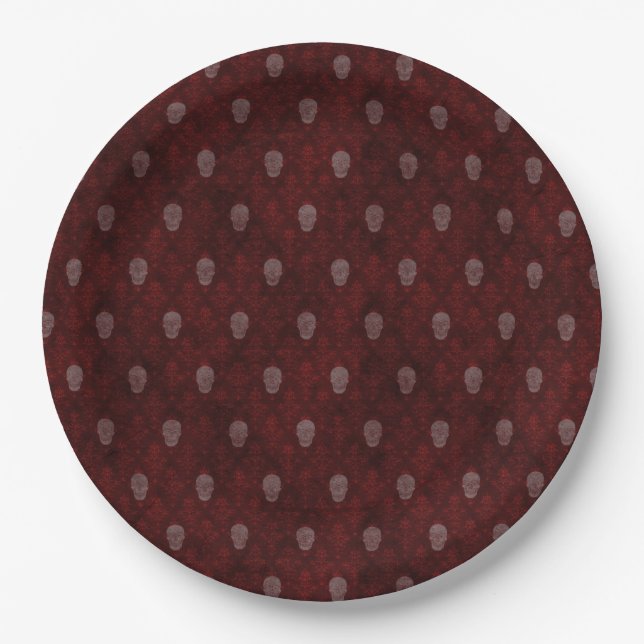 Falling Viktorianisch Skulls Red Pappteller (Vorderseite)