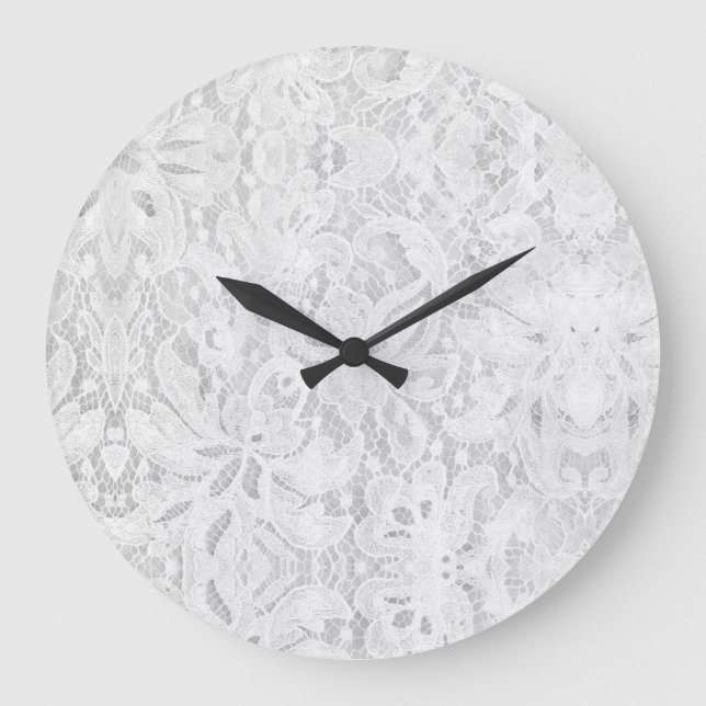 Falling White Lace Große Wanduhr (Vorderseite)