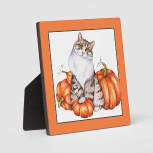 Fallkatze und Kürbis Fotoplatte