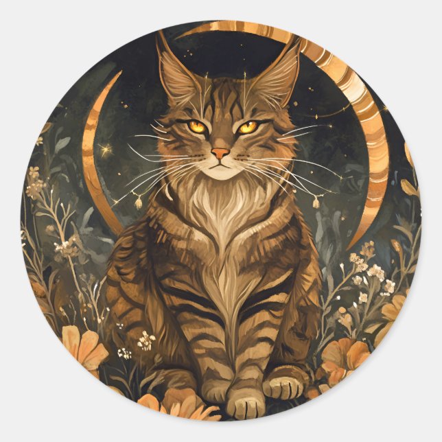 Fallkatzenmond, goldene Blume Runder Aufkleber (Vorderseite)