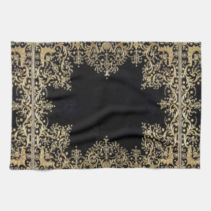 Falln Black and Gold Filigree Geschirrtuch