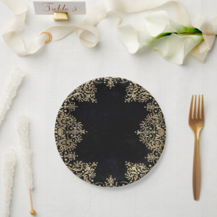 Falln Black and Gold Filigree Pappteller