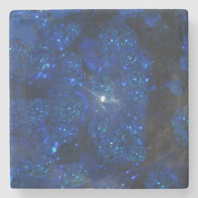 Falln blaue Glasblasen Steinuntersetzer (Vorderseite)