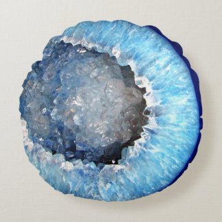 Falln blaues KristallGeode Rundes Kissen