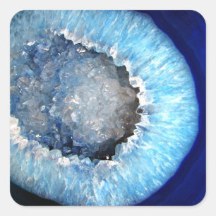 Falln Blue Crystal Geode Quadratischer Aufkleber