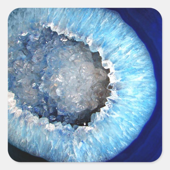Falln Blue Crystal Geode Quadratischer Aufkleber (Vorderseite)