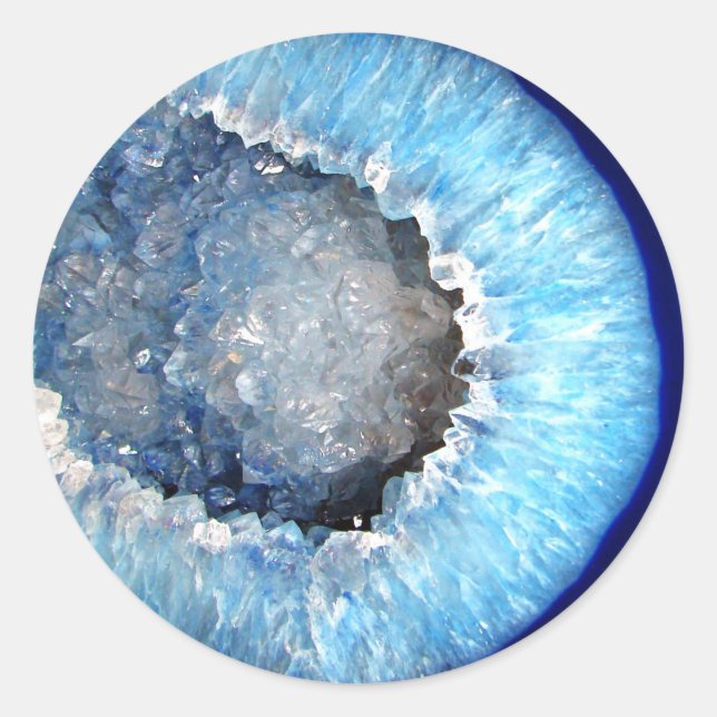 Falln Blue Crystal Geode Runder Aufkleber (Vorderseite)