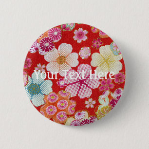 Falln Crimson Floral Chirimen Button