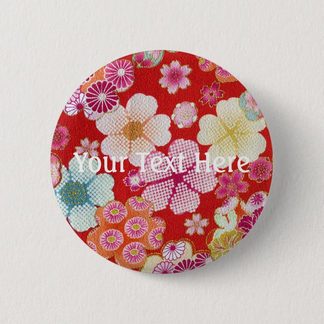 Falln Crimson Floral Chirimen Button (Vorderseite)