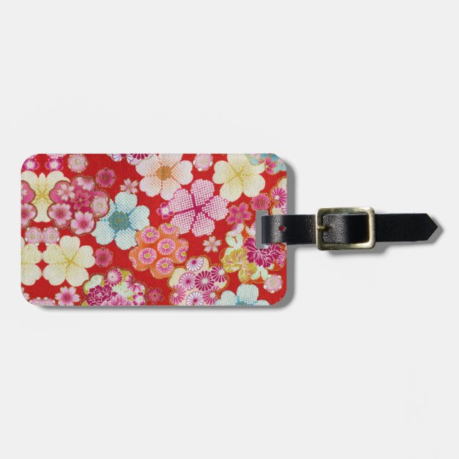Falln Crimson Floral Chirimen Gepäckanhänger (Vorderseite horizontal)