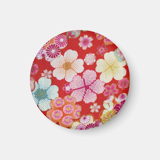 Falln Crimson Floral Chirimen Magnet (Vorne)