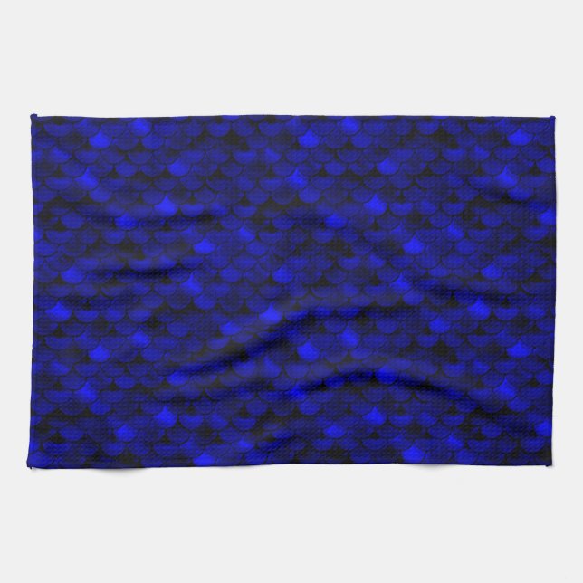 Falln Dark Blue Mermaid Scales Geschirrtuch (Horizontal)