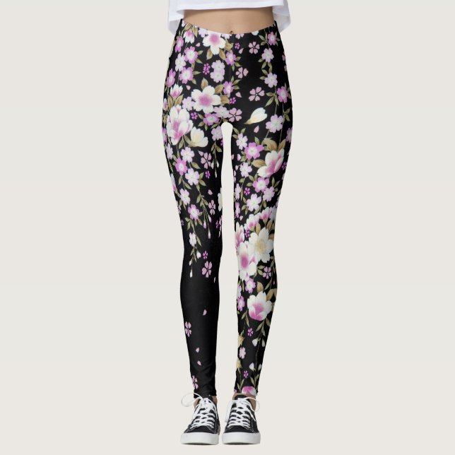 Falln, das rosa Blumen kaskadiert Leggings (Vorderseite)