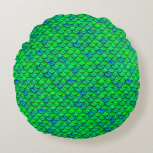 Falln Green Blue Scales Rundes Kissen
