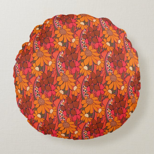 Falln Groovy Blume Rundes Kissen (Vorderseite)