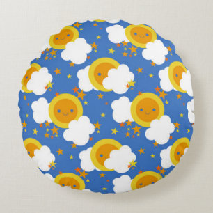 Falln Kawaii Moon, Sterne, Sonnenschein Rundes Kissen