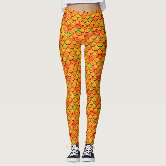 Falln Orange und grüne Skala Leggings (Vorderseite)