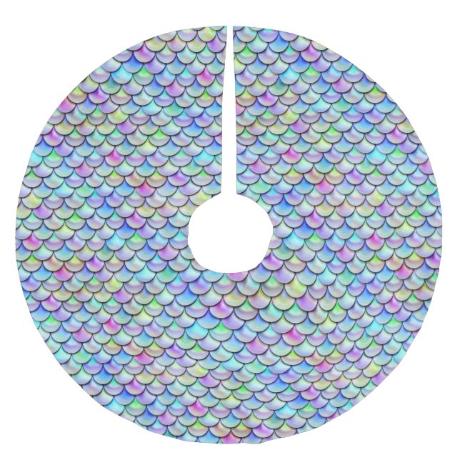 Falln Regenbogen-Blasen-Meerjungfrau-Skalen Polyester Weihnachtsbaumdecke (Vorderseite)