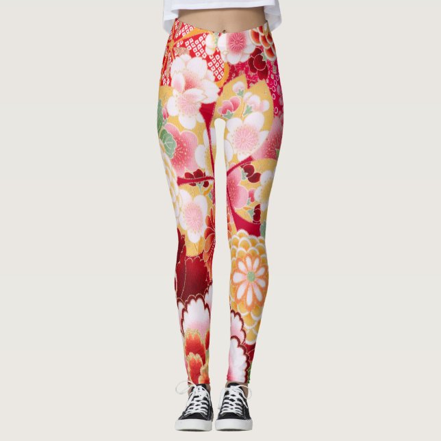 Falln rote Blumenexplosion Leggings (Vorderseite)