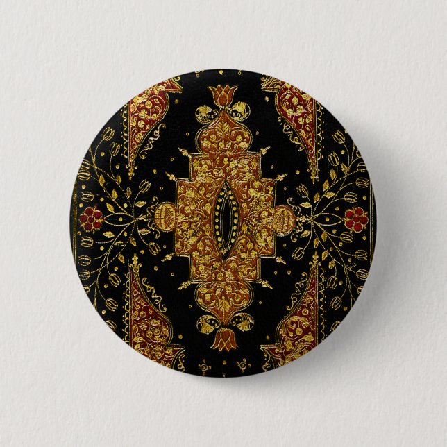 Falln Schwarz und Gold Blumenmuster Button (Vorderseite)
