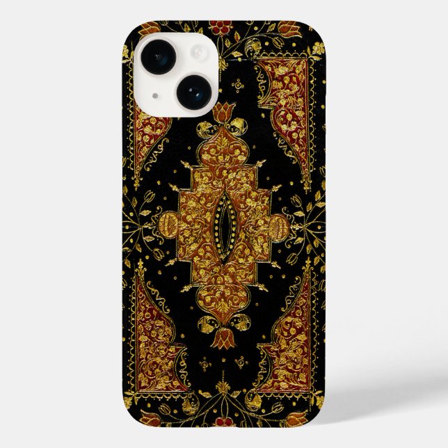 Falln Schwarz und Gold Blumenmuster Case-Mate iPhone 14 Hülle (Rückseite)