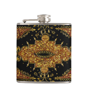 Falln Schwarz und Gold Blumenmuster Flachmann