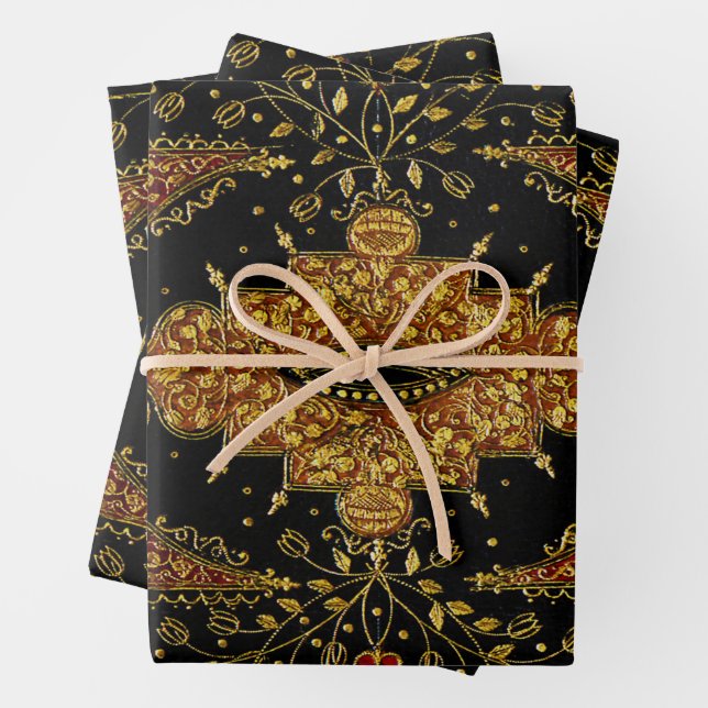 Falln Schwarz und Gold Blumenmuster Geschenkpapier Set (Beispiel)