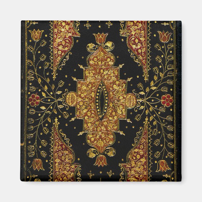 Falln Schwarz und Gold Blumenmuster Magnet (Vorne)