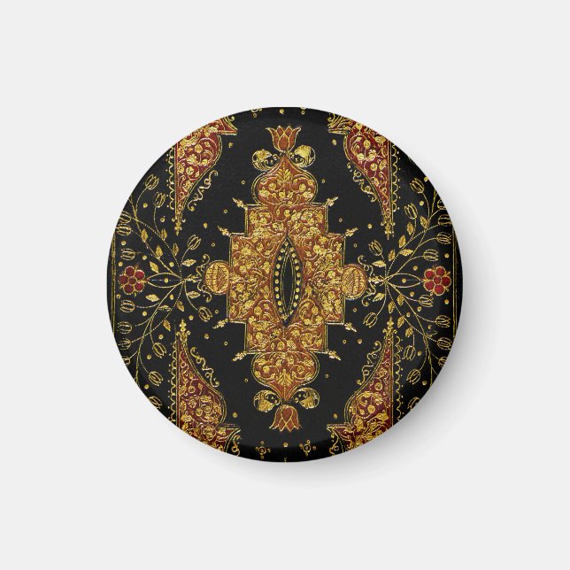 Falln Schwarz und Gold Blumenmuster Magnet (Vorne)