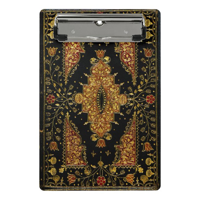 Falln Schwarz und Gold Blumenmuster Mini Klemmbrett (Vorderseite)