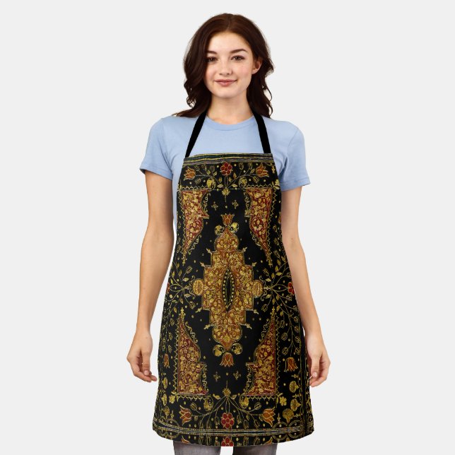 Falln Schwarz und Gold Blumenmuster Schürze (Getragen)