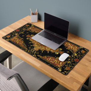 Falln Schwarz und Gold floral Schreibtischunterlage