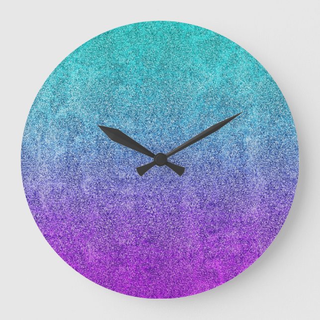 Falln Tropical Dusk Glitter Gradient Große Wanduhr (Vorderseite)