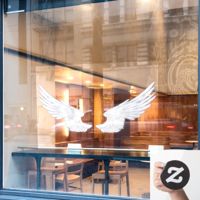 Falln White Angel Wings Fensteraufkleber (Café-Fenster)